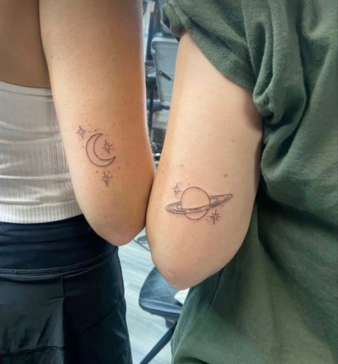 Simple Moon And Saturn Tattoo, The Moon And To Saturn Tattoo, Love U To The Moon And To Saturn Tattoo, Love You From The Moon To Saturn Tattoo, Noon And Saturn Tattoo, Sun And Saturn Tattoo, Love You To The Moon And To Saturn Matching Tattoo, Love You To The Moon And To Saturn Art, Moon To Saturn Tattoo