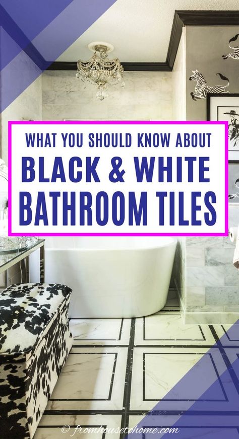 I love these black and white bathroom design ideas! So many glam bathroom designs, all using black and white floor tiles, which can fit into pretty much any home decor or interior design style. Now I can't wait to start my bathroom makeover. White Bathroom Floor Tile Ideas, White Bathroom Floor Tile, White Bathroom Floor, Dramatic Bathroom, Black And White Bathroom Floor, Bathroom Floor Tile Ideas, Bathroom Moodboard, Bathroom Vibes, Floor Tile Ideas