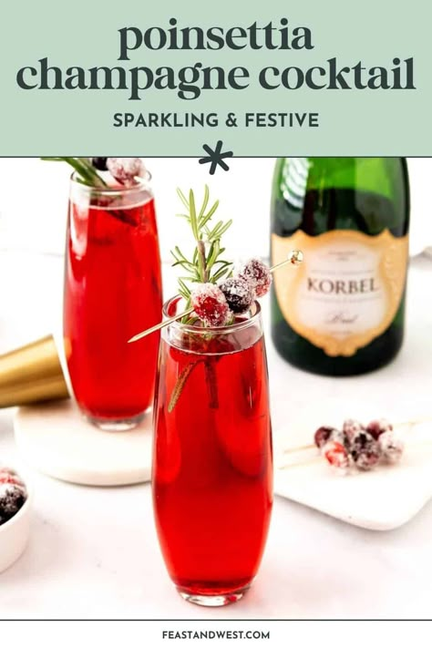 Enjoy a bubbly Poinsettia Drink this holiday season! It is an elegant drink perfect for Thanksgiving, Christmas and New Year's. Cocktail Recipes Pitcher, Poinsettia Drink, Drinks For Christmas, Cranberry Champagne Cocktail, Champagne Cocktail Recipes, Christmas Drinks Alcohol Recipes, Champagne Recipes Cocktails, Frozen Drink Recipes, Christmas Drinks Alcohol