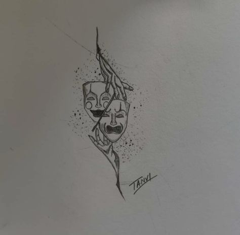 Mixed Emotions Tattoo, Hiding Behind A Mask Tattoo, Two Masks Tattoo, Behind The Mask Tattoo, Tattoos For Loneliness, Two Face Tattoo Mask, Mask Face Tattoo, Tattoos About Loneliness, Theater Tattoo Ideas