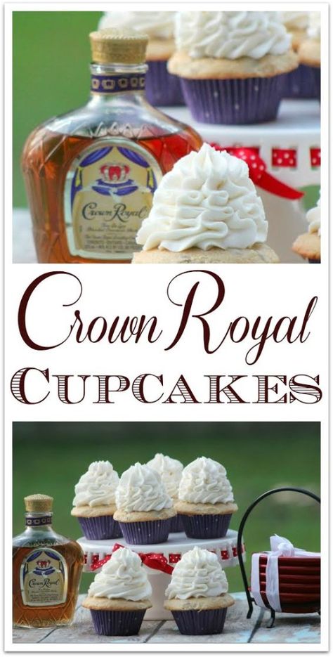 These delicious Crown Royal Cupcakes are the perfect dessert for your adult party! The flavor of the Crown Royal is subtle, with a hint of vanilla and fruit. The next time you need a recipe for something special to bring to a party, try this amazing sweet treat! Crown Royal Vanilla Recipes, Crown Royal Cupcakes, Alcohol Infused Desserts, Butter Pecan Cupcakes, Alcohol Cupcakes, Adult Cupcakes, Alcohol Cakes, Royal Cupcakes, Pecan Cupcakes