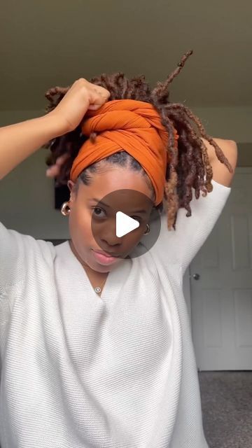 Locs In Scarf, Styling Locs With Scarf, Loc Updo With Scarf, Pinup Loc Styles, How To Style Locs With A Scarf, Headscarf With Locs, Scarf Hairstyles With Locs, Styling Dreads Black Women, How To Wrap Dreads In A Scarf