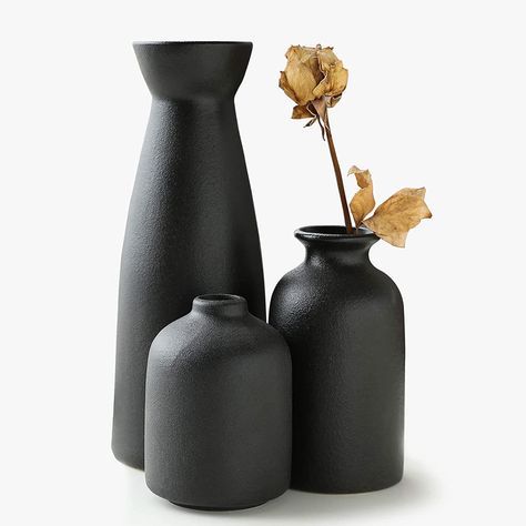 Amazon.com: KIOXOHO Black Ceramic vase Set-3 Small Flower vases for Decor,Modern Rustic Farmhouse Home Decor,Decorative vase for Pampas Grass&Dried Flowers,idea Shelf ,Table,Bookshelf Decor : Home & Kitchen Black Office Decor, Small Flower Vases, Rustic Farmhouse Home Decor, Black Ceramic Vase, Table Bookshelf, Modern Rustic Farmhouse, Vase Noir, Vase Modern, Ikebana Vases