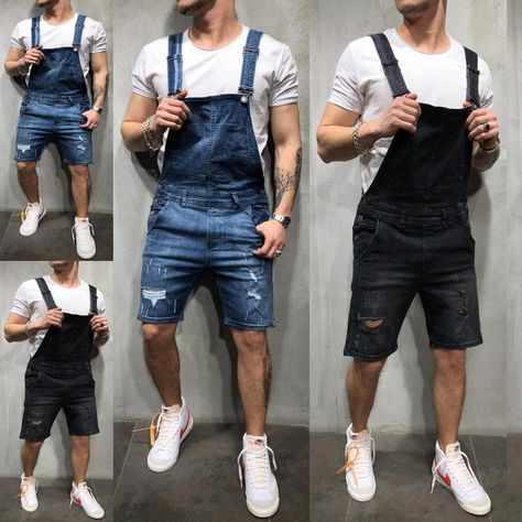 The content of the main fabric components: 80,Elasticity: shot,Main fabric composition: cotton,Suitable for the season: autumn,Style: Europe and America Denim Jumper Shorts, Ripped Overalls, Romper Men, Jumper Shorts, Ripped Jeans Men, Denim Jumper, Men's Bottoms, Outfits Hombre, Suspender Pants