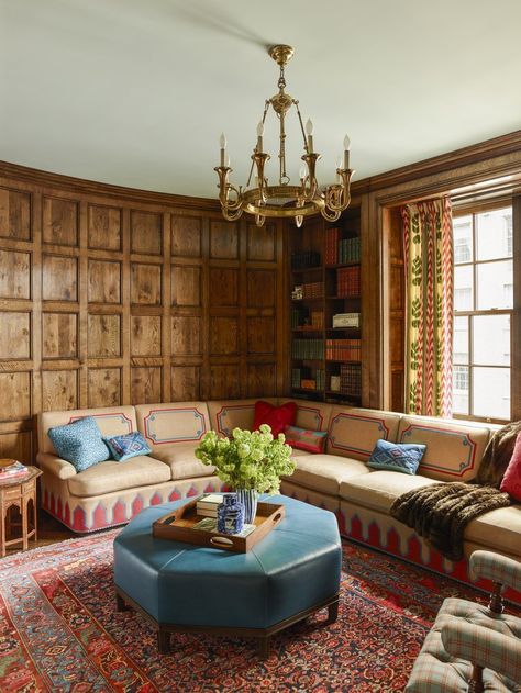 Moroccan Style Living Room, Peter Pennoyer, Indian Side Table, Katie Ridder, Paneled Library, New York City Apartment, Oak Panels, Apartment Renovation, Top Interior Designers