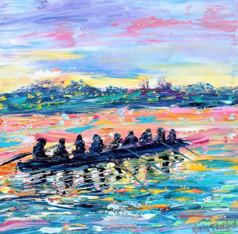 "Efforts and courage are not enough without purpose and direction". ~ John F. Kennedy ... Rowing at Sunset painting by Karen Tarlton Rowing Painting, Rowing Drawing, Paint Decor, Gym Art, Modern Impressionism, Ship Paintings, State Street, Special Quotes, Motivational Art