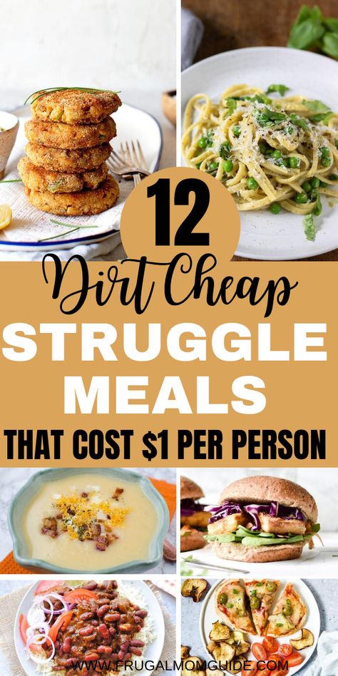 If you are on a tight budget & looking for recipes for struggle meals, these 12 cheap meals will be perfect! These are easy, healthy and budget friendly recipes that cost only $1 per person (for when you're broke)! Struggle meals, Recipes for struggle meals, Cheap College Student Recipes, Easy Budget Friendly Recipes, Budget Meals Recipes, Budget Meals for Large Families, Budget Meal Planning, Tight Budget, cheap dinners for two, 20 grocery budget #budgetmeals #strugglemeals #moneysavingtips Meals For Two Weeks On A Budget, Cheap Food Recipes Groceries Budget, Cheap Meals For One College Students, Easy Recipes College Students Budget, Budget Bites Recipes, Weekly Meal Plan College Student, Weekly Meal Plan For College Student, Cheap Dinner For College Students, Health Cheap Meals