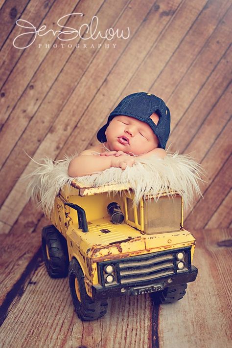 I think I have an old school tonka truck in my basement... This would be kewl to do too ~H Photo Bb, Foto Newborn, Anne Geddes, Baby Boy Pictures, Baby Boy Photography, Baby Poses, Newborn Baby Photos, Baby Boy Photos, Baby Props