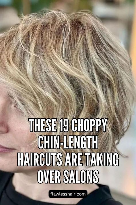 Choppy Layers On Wavy Chin-Length Hair Short Choppy Layered Hair, Thin Wavy Hair, Choppy Bob Hairstyles For Fine Hair, Chin Length Cuts, Short Layered Bob Haircuts, Shaggy Bob Haircut, Chin Length Haircuts, Choppy Haircuts, Choppy Bob Haircuts