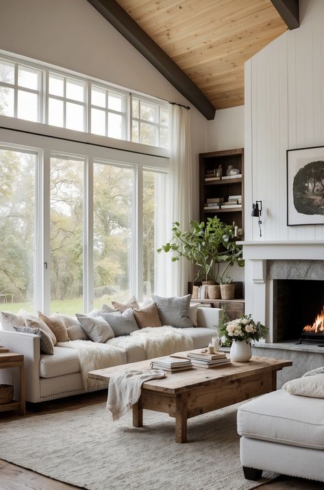 25 Stunning Modern Cottage Living Room Ideas to Inspire Your Home Decor » Comfy Ideas Cozy California Home, Cozy Living Room Winter, Country Cottage Modern, Modern Cottage Fireplace Ideas, English Cottage Modern Interior, Contemporary Cottage Living Room, Cottage Den Ideas, Modern European Cottage Interiors, Minimal Cottage Living Room