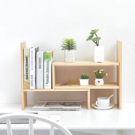 Desk Organizers Office, Wood Stationary Organizer, Wooden Organizer Shelf, Tabletop Shelf Display, Wood Desk Shelf, Wood Desktop Organizer, Wood Desk Organization, Desk Display Ideas, Diy Wooden Organizer