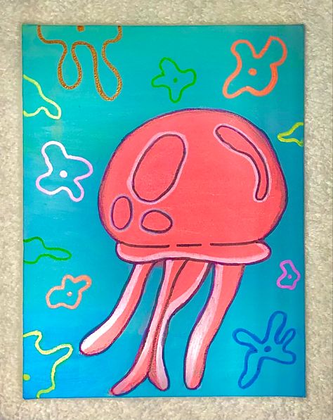 Sponge Bob Jelly Fish, Spongebob Painting, Block Painting, Sponge Bob, Jelly Fish, Preschool Ideas, Jellyfish, Painting Ideas, Amazing Art