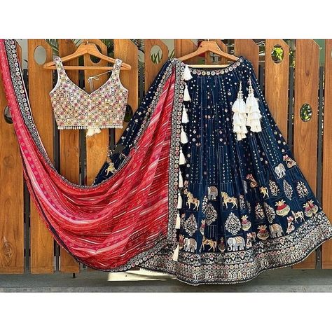 "We Make Lehenga choli for every occasion from Mahendi to Sangeet to Wedding to Reception, we have wedding lehenga choli , Party Wear lahanga Choli designer lehenga choli ,floral lehenga choli ,bridal lehenga choli ,Bridesmaids Lehenga Choli, Bollywood lehenga choli ,georgette lehenga choli,pakistani lehenga choli, punjabi dress, Silk Lehenga choli ,net lehnga choli ,navratri lehenga choli, south Indian lehenga choli, latest salwar suit, palazzo-suits, Indian wedding dress, designer sarees, banarasi sarees, designer gowns. Stunning Navy Blue Lehenga Choli For Women Designer Lahanga Choli Engagement Chaniya Choli Bollywood Party Wear Lahenga Haldi Special Lehnga LEHENGA (Semi-Stitched): FABRIC : Heavy Faux Georgette. WORK : Thread sequence work FLAIR : 3.50 mtr Inner : Cotton With Canvas an Moti Lace, Navy Blue Lehenga, Lehenga Choli Latest, Pakistani Lehenga, Reception Gowns, Bridesmaid Lehenga, Lehenga Choli For Women, Choli For Women, Saree Bollywood