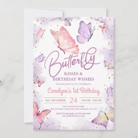 Purple Butterfly Kisses and Birthday Wishes #butterfly #whimsical #butterflybabyshower #1stbirthday #girls1stbirthday #birthdayinvitation #butterflybirthday #butterflyparty #butterflykisses #girlbirthdayinvite Butterfly Invitation, Butterfly Birthday Theme, Whimsical Baby Shower, Butterfly Baby Shower Theme, Baby Wishes, Butterfly Baby Shower Invitations, Birthday Kiss, Butterfly Invitations, Butterfly Birthday Party