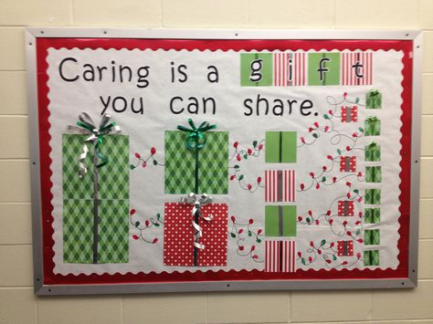 Caring bulletin board...this is perfect for dec...we're focusing on this trait! Generosity Bulletin Board Ideas, Caring Bulletin Board Ideas, Positive Murals, Guidance Bulletin Boards, Elementary Counselor, School Counselor Bulletin Boards, Winter Boards, Counselor Bulletin Boards, School Counseling Bulletin Boards