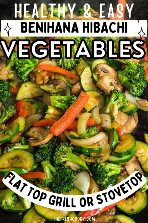 Turn your kitchen into a hibachi haven with this incredible Benihana Hibachi Vegetables recipe! From the smoky charred goodness to the colorful array of veggies, this dish will transport you straight to your favorite Japanese steakhouse. Fire up your Blackstone grill or stovetop and get cooking! Recipe via @thefreshcooky. #HibachiVeggies #CopycatBenihana Grilled Veggies On The Blackstone, Stir Fry Blackstone Grill, How To Cook Hibachi On Blackstone, Black Stone Hibachi Veggies, Hibachi Veggies On Blackstone, How To Make Hibachi Vegetables, Hibachi Stir Fry Recipes, Stir Fry On The Blackstone, Black Stone Vegetables