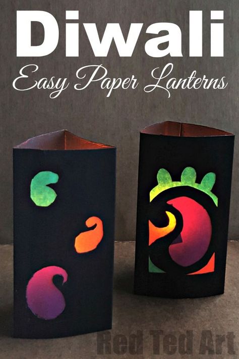 Easy Paper Lanterns, Lantern For Diwali, Lantern Diwali, Paper Luminaries, Diwali Craft For Children, How To Make A Lantern, Make A Lantern, Diwali For Kids, Diwali Art