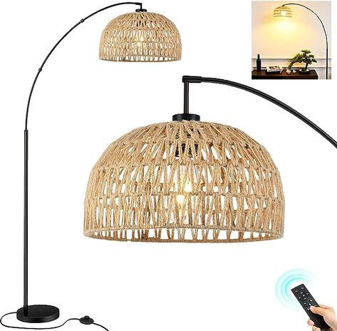 Floor Lamp With Rattan Shade, Rattan Shade Floor Lamp, Floor Lamps Living Room Boho, Rattan Floor Lamp Living Room, Boho Floor Lamp Living Room, Coastal Floor Lamp, Boho Floor Lamp, Coastal Floor Lamps, Wicker Floor Lamp