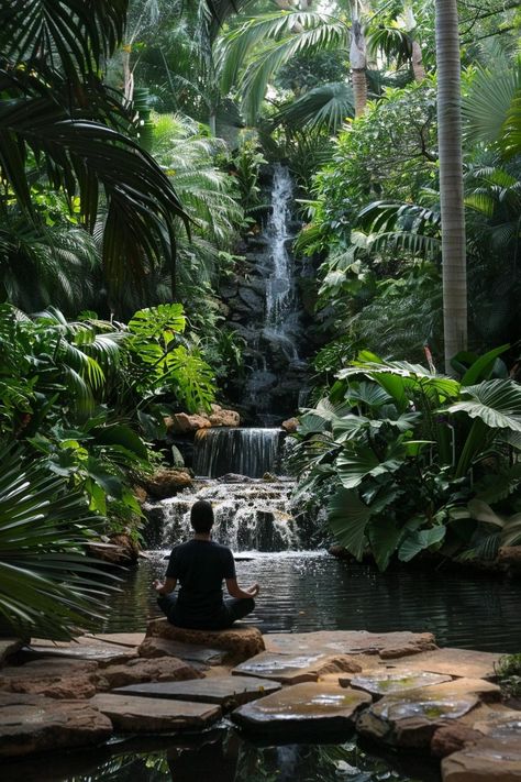 Creating a Backyard Retreat for Meditation and Relaxation Jungle Meditation, Jungle Backyard, Meditation In Nature, Retreat Aesthetic, Outdoor Meditation Space, Serene Backyard, Sanctuary Design, Outdoor Meditation, Backyard Resort