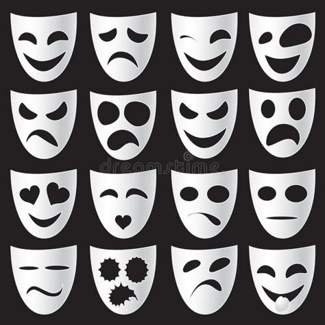 Greek Masks, Drama Masks, Mask Drawing, Theatre Masks, Drama Class, Cool Masks, Different Emotions, Theatre Arts, Masks Art