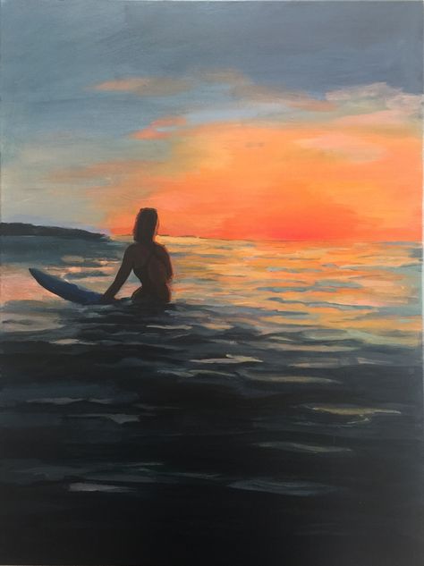 Moana Painting, Surf Table, Surfer Painting, Sunset Surfing, Surf Painting, Painting Sunset, Evening Sunset, Canvas For Beginners, Canvas Painting Ideas