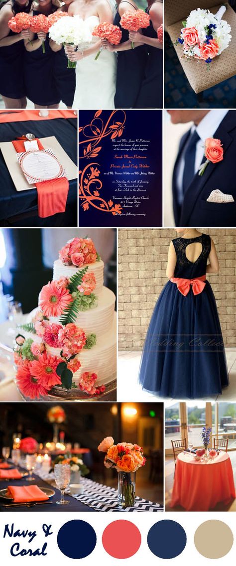 Country Wedding Colors, Coral Wedding Cakes, Coral Wedding Colors, Fall Country Wedding, Vintage Wedding Colors, Wedding Cake Navy, Coral Wedding Flowers, Vintage Country Weddings, Popular Wedding Colors