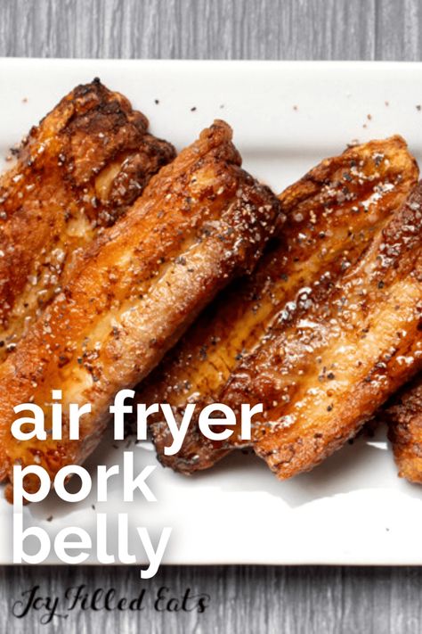 Get ready to treat your tastebuds to one of the best ways to cook pork, ever. Air Fryer Pork Belly is the perfect combination of sweet and salty in every single bite. Easy Pork Belly Recipes Air Fryer, How To Cook Sliced Pork Belly, Side Pork How To Cook, Fried Pork Belly Air Fryer, Pork Belly In The Air Fryer, Air Fried Pork Belly Recipes, Liempo Recipe Pork Belly Air Fryer, Pork Belly Strips Air Fryer, Air Fry Pork Belly Recipes