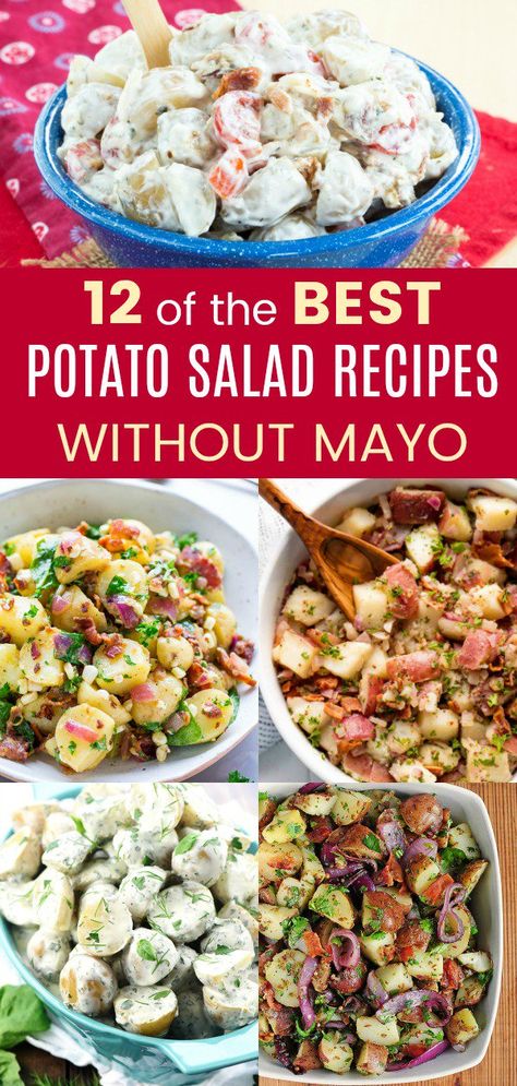 12 of the Best Potato Salad Recipes Without Mayonnaise - swap the mayo in this summertime side dish with a creamy Greek yogurt dressing or a light vinaigrette for a healthy version of the classic recipe. #cupcakesandkalechips #potatosalad #potatoes #glutenfreerecipe #sidedish #picnic Potato Salad Without Mayo, Potato Salad Mayonnaise, Potato Salad No Mayo, The Best Potato Salad, Potato Salad Recipes, Best Potato Salad, Potato Salad Mustard, Best Potato Salad Recipe, Potato Salad Dressing