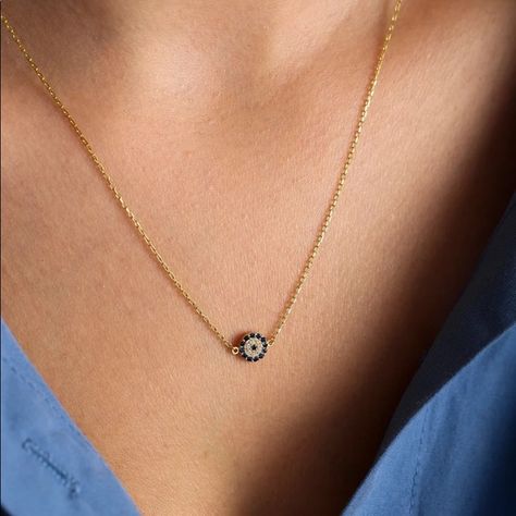 14k Solid Gold Evil Eye Necklace Gold Evil Eye Necklace, Evil Eye Necklace Gold, Dainty Chain, Blue Evil Eye, Evil Eye Charm, Evil Eye Necklace, Blue Plates, Eye Necklace, Not Mine