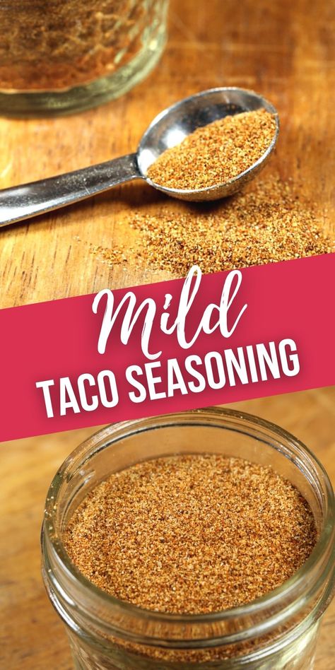 Homemade Mild Taco Seasoning, Mild Taco Seasoning Recipe For Kids, Taco Seasoning Recipe Mild, Mild Taco Seasoning Recipe, Home Made Taco Seasoning, Healthy Taco Seasoning, Taco Seasoning Homemade, Easy Taco Seasoning, Easy Taco Seasoning Recipe