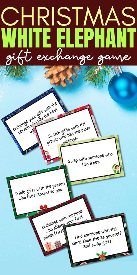 This White Elephant Gift Exchange Card Game Will Make Your Next Holiday Party Unforgettable! Office Gift Exchange Games, White Elephant Exchange Games, Christmas Party Games For Groups, White Elephant Christmas, White Elephant Gift Exchange, Christmas Party Activities, Elephant Christmas, Elephant Game, Best White Elephant Gifts