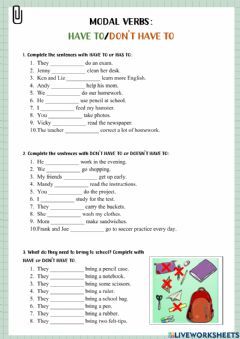 Have To Has To Worksheet, Umbrella Worksheet, Modal Verbs, French Worksheets, Verb Worksheets, Speaking Activities, English Teaching, English As A Second Language (esl), Figurative Language