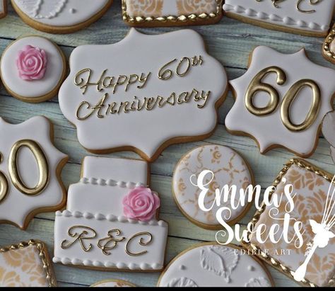 60th Anniversary Cookies Decorated, 60 Anniversary Cookies, 60th Wedding Anniversary Cookies, 60th Anniversary Cookies, Anniversary Sweets, Happy 31st Anniversary, Diamond Wedding Anniversary Cake, 50th Anniversary Cookies, 60th Wedding Anniversary Party