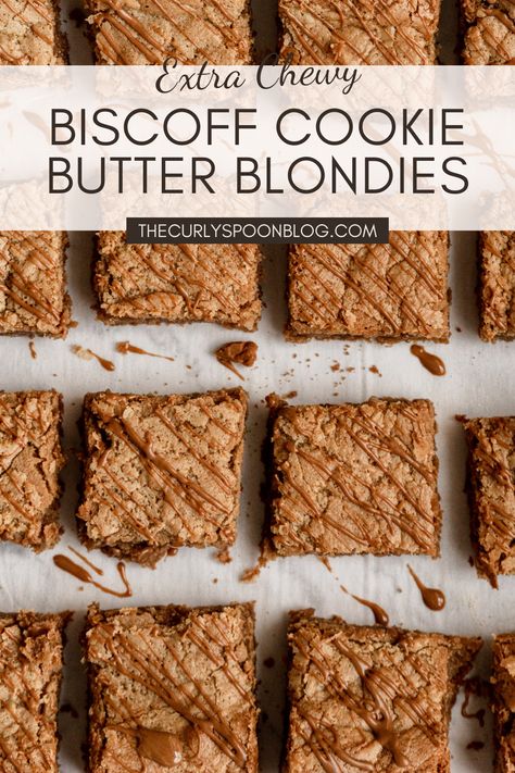 Cookie Butter Blondies Recipe, Cookie Butter Bars Biscoff, Dessert Recipes With Biscoff Cookies, Dessert With Cookie Butter, Biscoff Cookie Butter Desserts, Easy Cookie Butter Recipes, Dessert With Biscoff Cookies, What To Eat With Cookie Butter, Biscoff Cookie Bars