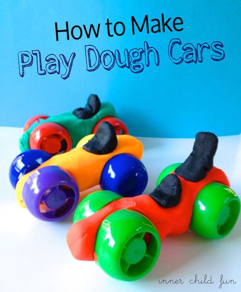 How to Make Play Dough Cars via Inner Child Fun Make Play Dough, Dough Ideas, Baby Food Pouch Recipes, Playdough Activities, Playdough Mats, Apple Sauce, Crafty Kids, Toddler Fun, Play Dough