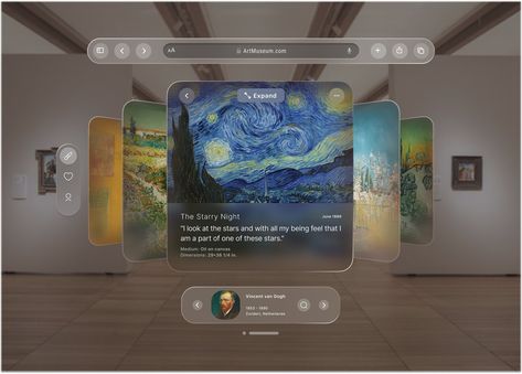 Apple Vision Pro UI - Museum Art by haniyeh karimnia on Dribbble Game Social Media Design, Skeuomorphism Web Design, App Design Aesthetic, Apple Web Design, Gallery Ui Design, Xr Design, Ui Design Ideas, Ux Ui Design Inspiration, Designer Website Design