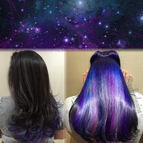 17 Bold AF Hidden Hair Colors You Can Actually Wear To Work.... I want this lol sooo bad Hidden Rainbow Hair, Hidden Hair Color, Underlights Hair, Galaxy Hair, Bold Hair Color, Bright Hair, Mermaid Hair, Rainbow Hair, Hair Envy