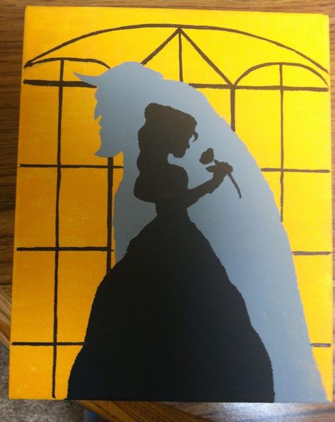 Beauty and the Beast Canvas Art Disney Silhouette Painting, Diy Art Projects Canvas, Cloud Paintings, Disney Canvas Art, Disney Canvas, Disney Paintings, Silhouette Painting, Simple Canvas Paintings, Painting Canvases