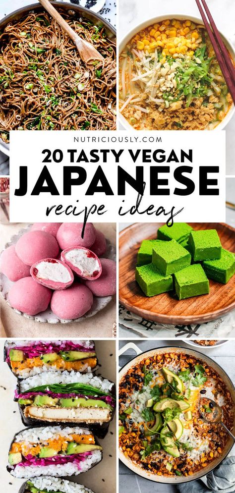 Explore the tasty world of Japanese cooking with these carefully selected vegan Japanese recipes. There is a dish to get excited about with sushi, tempura, curry, Oyaki, miso soup, edamame, tempeh, soba noodles, mochi ice cream, and more! Healthy ideas for the whole family. Vegan Japanese Recipes, Resep Vegan, Vegan Japanese, Vegan Asian Recipes, Easy Japanese Recipes, Vegan Asian, Japanese Recipes, Vegan Meal Plans, Japanese Cooking