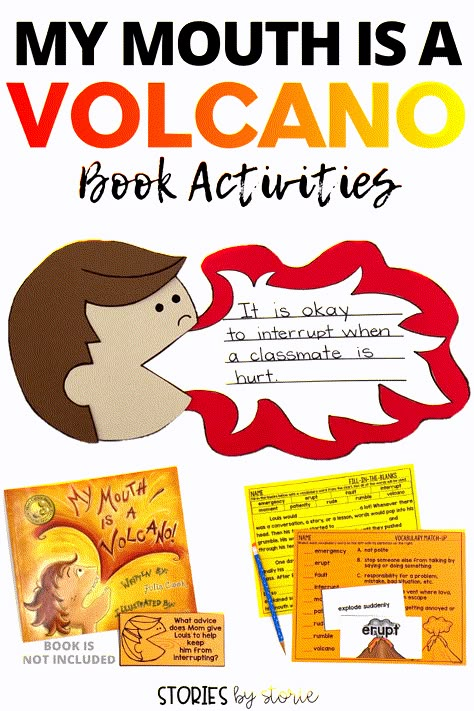 Is interrupting a problem in your classroom? It's time to share My Mouth is a Volcano by Julia Cook. These comprehension and vocabulary activities will help guide your students through the book. Students can create a volcano mouth kid craft to share their learning, too! My Mouth Is A Volcano Craft, Volcano Anger Activity, My Mouth Is A Volcano Activities Kindergarten, Volcano Books For Preschool, Sel Books And Activities, My Mouth Is A Volcano Anchor Chart, My Mouth Is A Volcano Activities Free, My Mouth Is A Volcano Activities, Julia Cook Activities