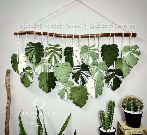 Large Green Leaves Headboard, Above Bed Decor, Safari Unique Gift, Jungle Nursery Decor, Boho Living Room, Plant Lover, Mothers Day Gift - Etsy UK Macrame Leaf Wall Hanging, The Hanging Tree, Jungle Bedroom, Macrame Feather Wall Hanging, Diy Canvas Art Easy, Grandma Chic, Jungle Nursery Decor, Feather Wall Hanging, Boys Rooms