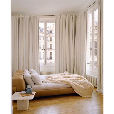 Lucie Anna Klimes on Instagram: “A Paris apartment with views over Notre Dame. Designed by @studioko / pic - @alexisarmanet” Enchanting Places, Apt Ideas, Interior Vintage, Leather Bed, Paris Apartments, White Curtains, Design Living Room, Main Bedroom, Cheap Decor