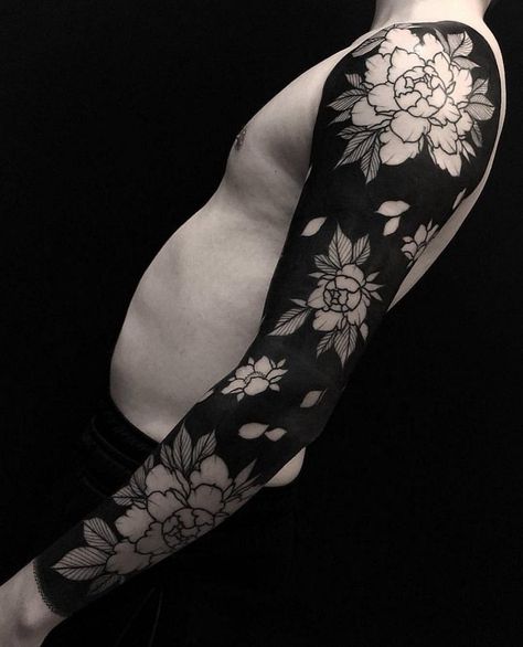 Live Free Tattoo, Arms Tattoos, Negative Tattoo, Black Work Tattoo, Black Sleeve Tattoo, Owl Tattoo Drawings, All Black Tattoos, Geometric Sleeve Tattoo, Sleeve Tattoo Ideas