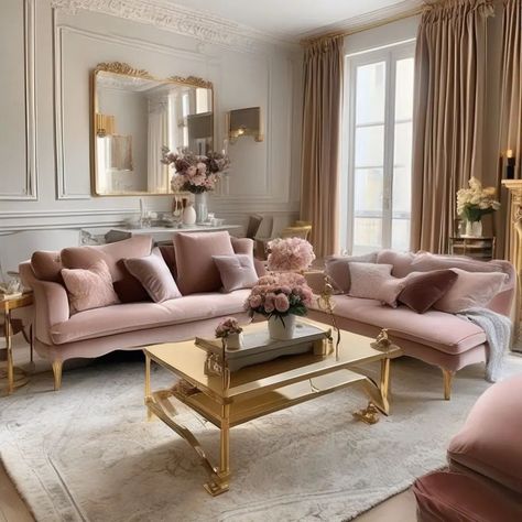 🇫🇷✨ Step into the chic and cozy world of modern Parisian style! ✨🥐 Embrace the effortless elegance and charm of a Parisian living room right in the heart of your home. From sophisticated furnishings to timeless decor, your space can exude that coveted French flair. 🏡💕 🌿 Picture yourself lounging on a plush velvet sofa, surrounded by touches of gold accents and luxurious textures. Add a touch of romance with soft pastel hues and a hint of floral patterns. Let natural light flood the room thro... French Living Room Decor Luxury, French Sofa Living Room, Parisian Chic Style Home, French Classic Interior Design, Modern Parisian Style, Princess Apartment, Decorations Drawing, Parisian Style Home, Classy Home Decor