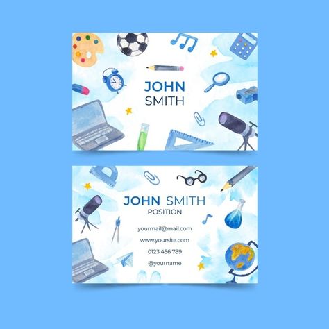 Illustrated back to school business card... | Free Vector #Freepik #freevector #business-card #business #school #card School Visiting Cards Design, School Business Card, Back To School Background, Back To School Wallpaper, Timetable Template, School Brochure, School Background, School Card, School Timetable