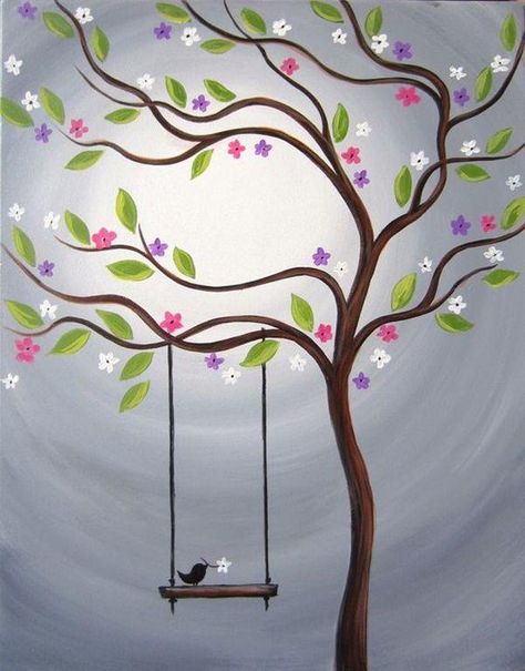 30 Easy Tree Painting Ideas for Beginners, Simple Acrylic Abstract Pai – Art Painting Canvas Easy Tree Painting, Tree Painting Ideas, Acrylic Painting Images, Canvas Cartoon, Tree Of Life Painting, Easy Landscape Paintings, Tree Painting Canvas, Easy Flower Painting, Painting Canvases