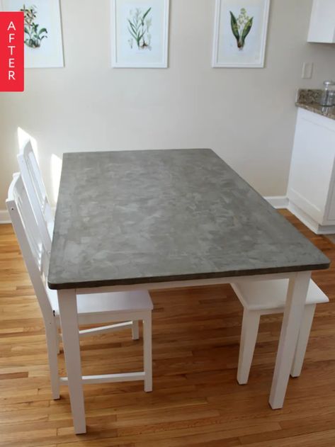 Before & After: Mismatched IKEA Table Gets a Concrete Makeover | Apartment Therapy Ikea Table, Concrete Dining Table, Diy Concrete, Dining Set, Kitchen Table, Table Top, Dining Table, Wood, White