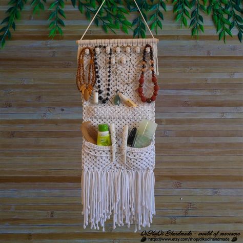 Macrame Organizer, Macrame Storage, Simpul Makrame, Jewelery Organizer, Jewellery Organiser, House Storage, Tiny House Storage, Organization Products, Hanging Jewelry Organizer