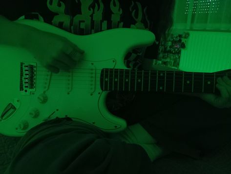 Green Instruments Aesthetic, Green Electric Guitar Aesthetic, Electric Green Aesthetic, Green Guitar Aesthetic, Green Boy Aesthetic, Green Music Aesthetic, Negative Aesthetic, Gamer Boys Aesthetic, Green Electric Guitar