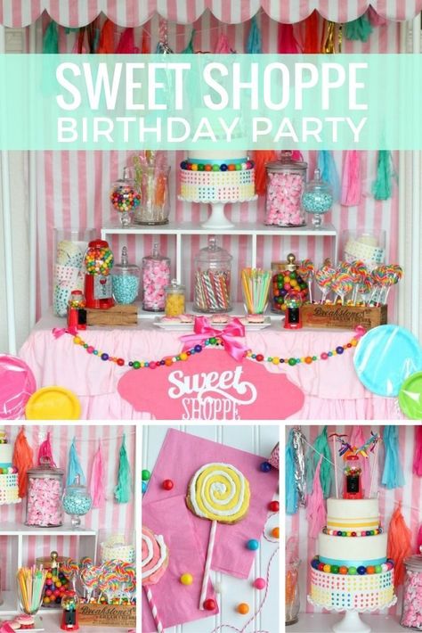 Seven Is Sweet Birthday, Candy Shoppe Birthday Party, Seven Is So Sweet Birthday Theme, 5 Is So Sweet Birthday Party, Candy Shop Birthday Party Ideas, Sweet 7 Birthday, Sweets Party Theme, Sweet Treat Birthday Party Theme, Sweet And Sassy Birthday Party